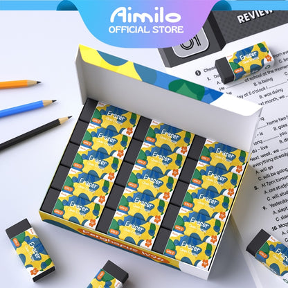 [READY] Aimilo Penghapus Pensil Isi 30PCS/Kotak Hitam Eraser Bebas PVC Bebas Debu Tidak Beracun Alat Tulis Sekolah