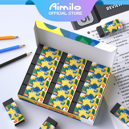 [READY] Aimilo Penghapus Pensil Isi 30PCS/Kotak Hitam Eraser Bebas PVC Bebas Debu Tidak Beracun Alat Tulis Sekolah