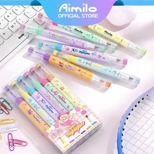 [READY] Aimilo Highlighter Pastel 1 Set Spidol Warna 2 Sisi 6 PCS 12 Warna