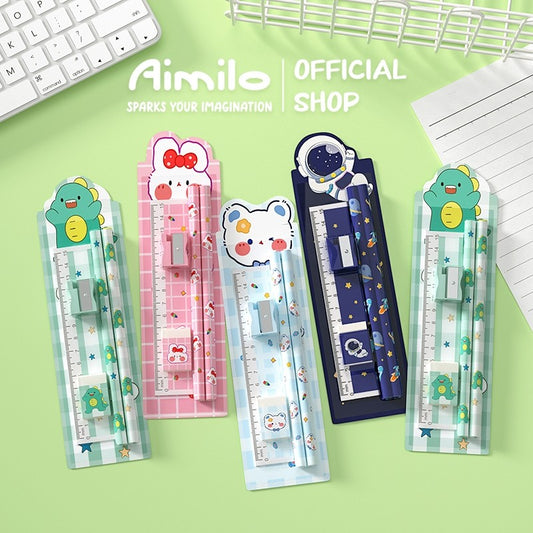 Aimilo Pensil Set Anak 5in1 Set Alat Tulis Pensil Lucu Dan Penghapus Untuk Tempat Pensil Buku Tulis Sekolah