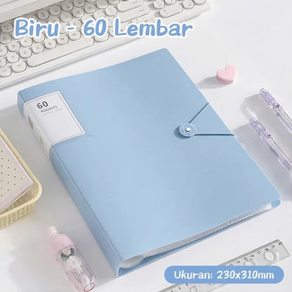 Aimilo Display Book A4 Document Folder Clear Holder Tahan Air Isi 30/60 Lembar Dengan Tali