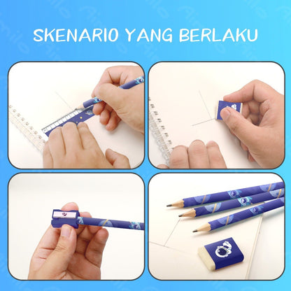 Aimilo Pensil Set Anak 5in1 Set Alat Tulis Pensil Lucu Dan Penghapus Untuk Tempat Pensil Buku Tulis Sekolah