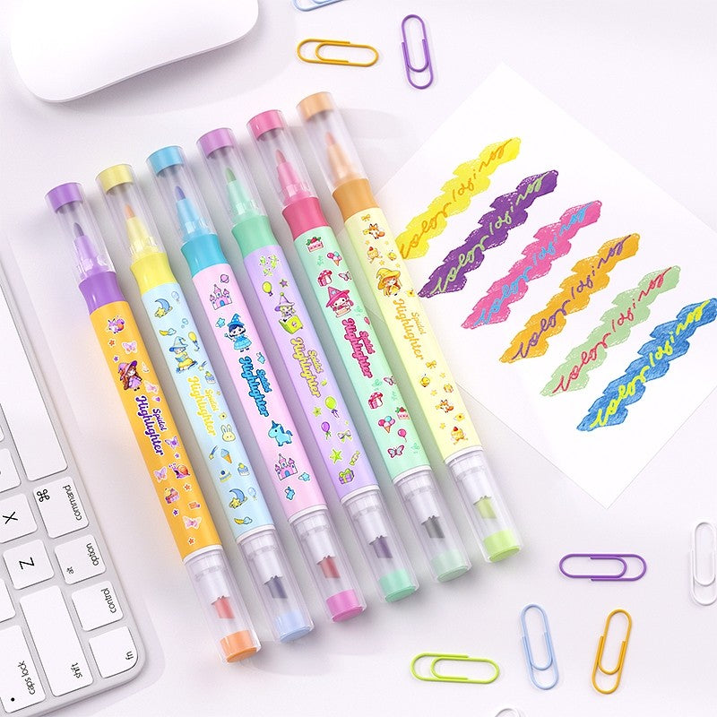 [READY] Aimilo Highlighter Pastel 1 Set Spidol Warna 2 Sisi 6 PCS 12 Warna