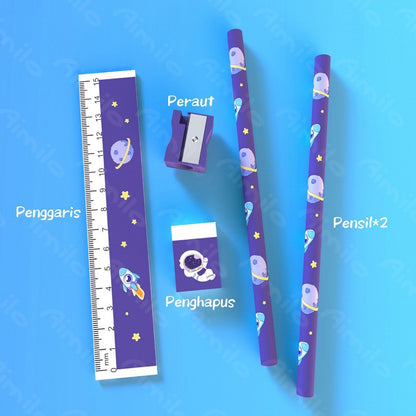 Aimilo Pensil Set Anak 5in1 Set Alat Tulis Pensil Lucu Dan Penghapus Untuk Tempat Pensil Buku Tulis Sekolah