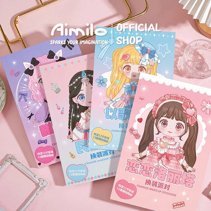 Aimilo Buku Stiker DIY Paket 4 PCS Sticker Dress Up Book Kartun Change Makeup Stiker Mainan Anak