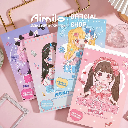 Aimilo Buku Stiker DIY Paket 4 PCS Sticker Dress Up Book Kartun Change Makeup Stiker Mainan Anak