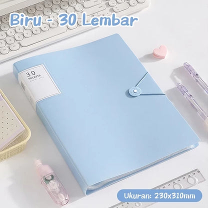 Aimilo Display Book A4 Document Folder Clear Holder Tahan Air Isi 30/60 Lembar Dengan Tali