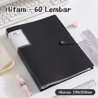Aimilo Display Book A4 Document Folder Clear Holder Tahan Air Isi 30/60 Lembar Dengan Tali