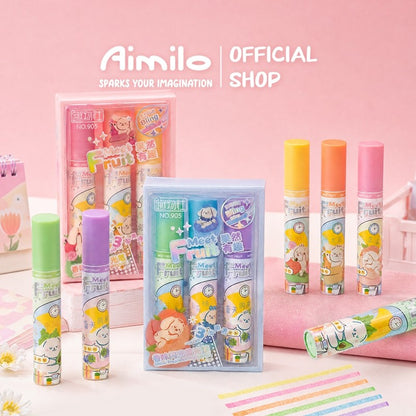 [READY] Aimilo Spidol Highlighter Glitter Beraroma Buah Isi 3 Warna Emas/Silver Spidol Warna Kapasitas Besar