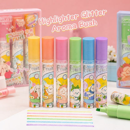 [READY] Aimilo Spidol Highlighter Glitter Beraroma Buah Isi 3 Warna Emas/Silver Spidol Warna Kapasitas Besar