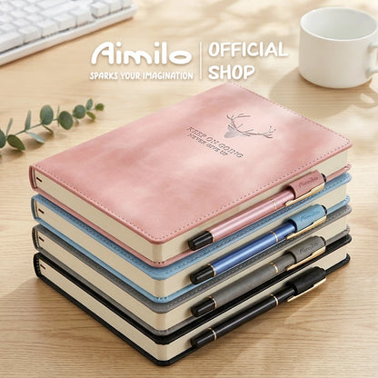 Aimilo Buku Catatan Notebook A5 Premium Buku Diary Aesthetic Cover Kulit Tahan Air Agenda Meeting 80 Lembar