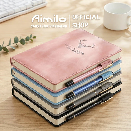 Aimilo Buku Catatan Notebook A5 Premium Buku Diary Aesthetic Cover Kulit Tahan Air Agenda Meeting 80 Lembar