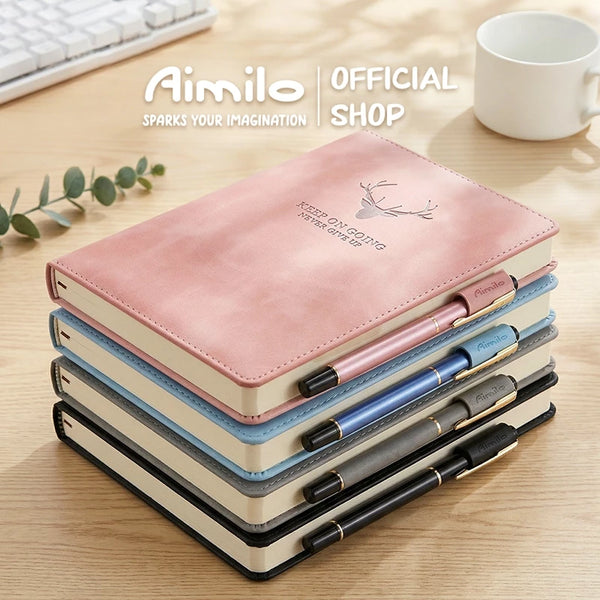 Aimilo Buku Catatan Notebook A5 Premium Buku Diary Aesthetic Cover Kulit Tahan Air Agenda Meeting 80 Lembar