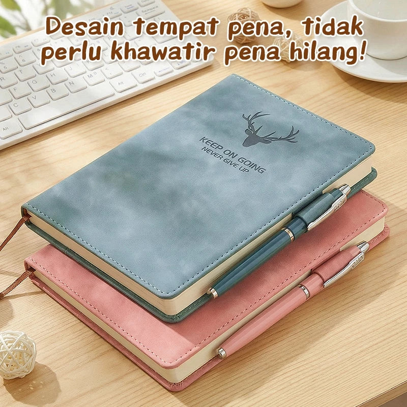Aimilo Buku Catatan Notebook A5 Premium Buku Diary Aesthetic Cover Kulit Tahan Air Agenda Meeting 80 Lembar