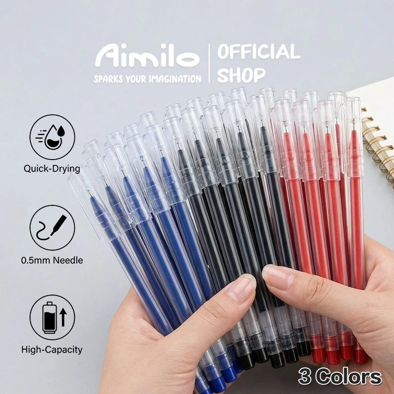 Aimilo Wholesale Gel Pen 20/50/100 PCS Pulpen Gel 0.5mm Berkapasitas Besar Tinta Cepat Kering 3 Warna