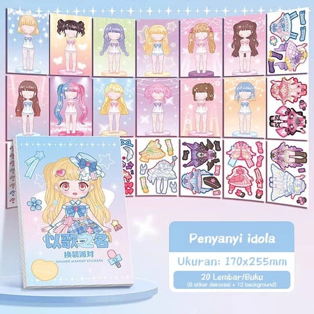 Aimilo Buku Stiker DIY Paket 4 PCS Sticker Dress Up Book Kartun Change Makeup Stiker Mainan Anak