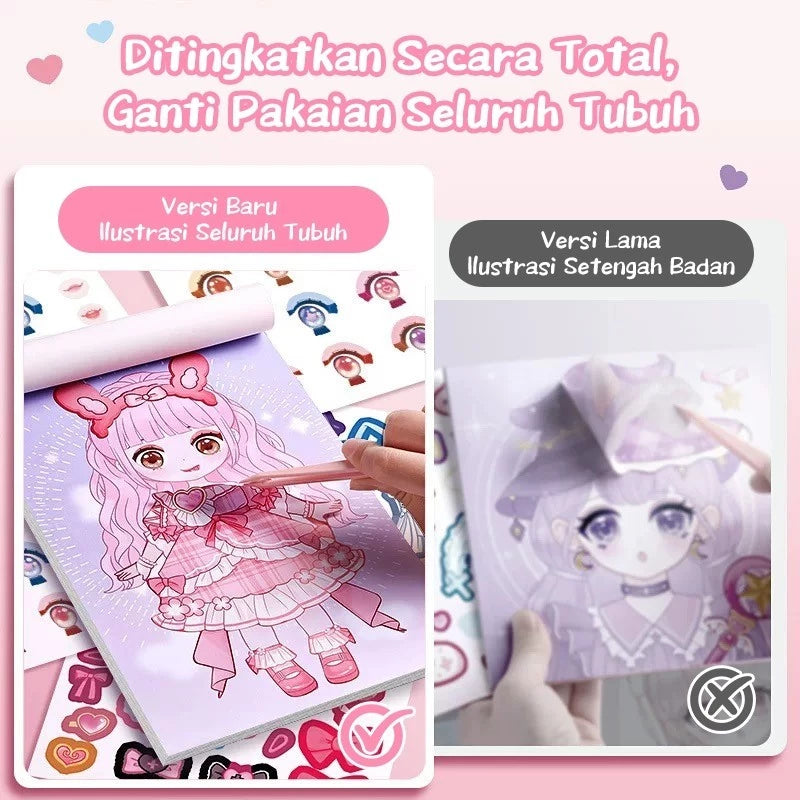 Aimilo Buku Stiker DIY Paket 4 PCS Sticker Dress Up Book Kartun Change Makeup Stiker Mainan Anak