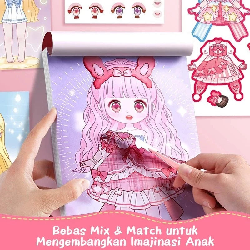 Aimilo Buku Stiker DIY Paket 4 PCS Sticker Dress Up Book Kartun Change Makeup Stiker Mainan Anak