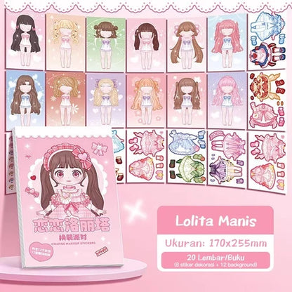 Aimilo Buku Stiker DIY Paket 4 PCS Sticker Dress Up Book Kartun Change Makeup Stiker Mainan Anak
