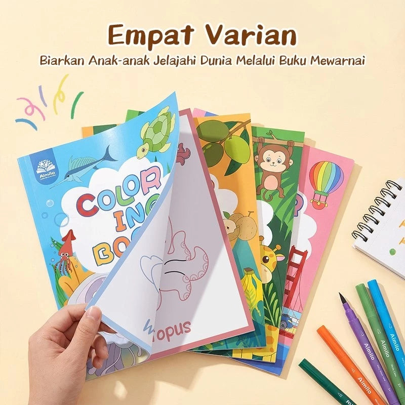Aimilo Buku Mewarnai Anak Paket 4PCS Tema Berbeda Children Coloring Book 8 Lembar Lukisan Pencerahan