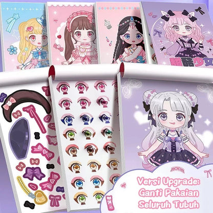 Aimilo Buku Stiker DIY Paket 4 PCS Sticker Dress Up Book Kartun Change Makeup Stiker Mainan Anak