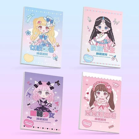 Aimilo Buku Stiker DIY Paket 4 PCS Sticker Dress Up Book Kartun Change Makeup Stiker Mainan Anak