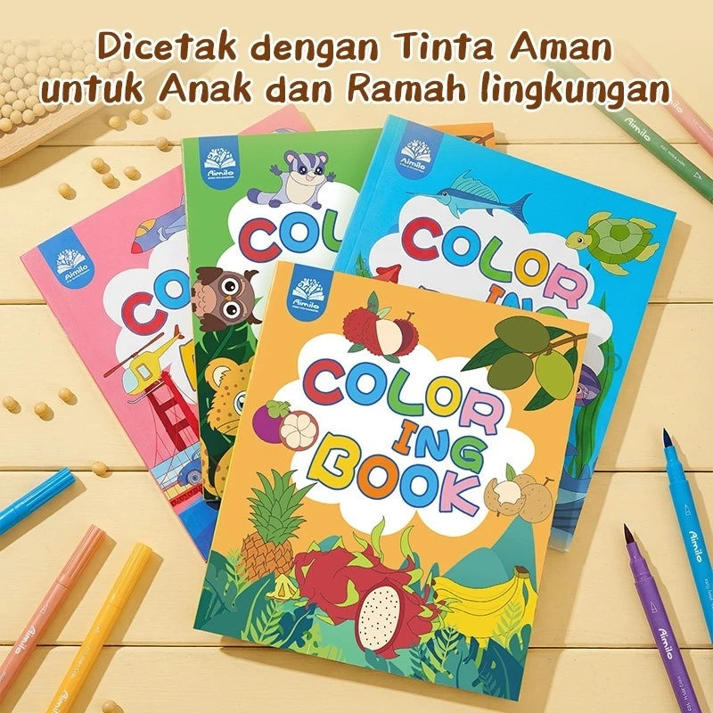 Aimilo Buku Mewarnai Anak Paket 4PCS Tema Berbeda Children Coloring Book 8 Lembar Lukisan Pencerahan