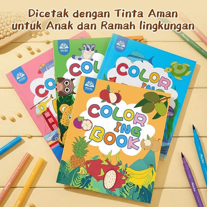 Aimilo Buku Mewarnai Anak Paket 4PCS Tema Berbeda Children Coloring Book 8 Lembar Lukisan Pencerahan