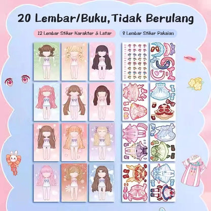 Aimilo Buku Stiker DIY Paket 4 PCS Sticker Dress Up Book Kartun Change Makeup Stiker Mainan Anak