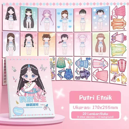 Aimilo Buku Stiker DIY Paket 4 PCS Sticker Dress Up Book Kartun Change Makeup Stiker Mainan Anak