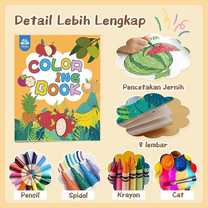 Aimilo Buku Mewarnai Anak Paket 4PCS Tema Berbeda Children Coloring Book 8 Lembar Lukisan Pencerahan