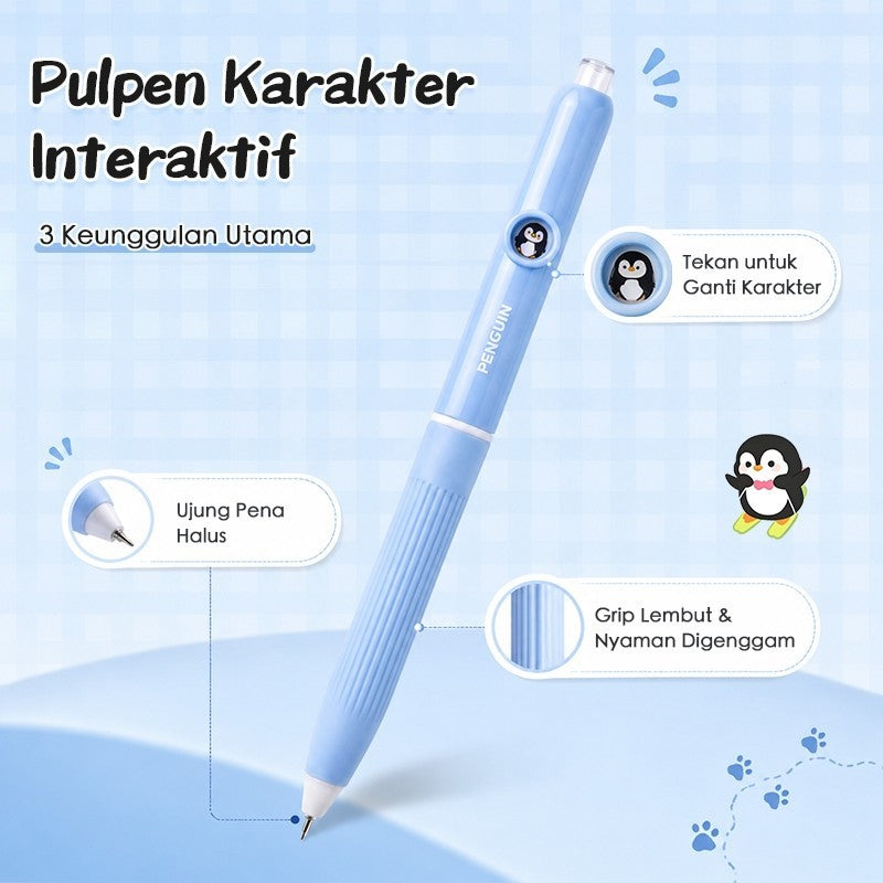 Aimilo Gel Pen Retractable Isi 3 PCS Pulpen Gel Lucu 0.5mm Tekan Ganti Wajah Anak Sekolah