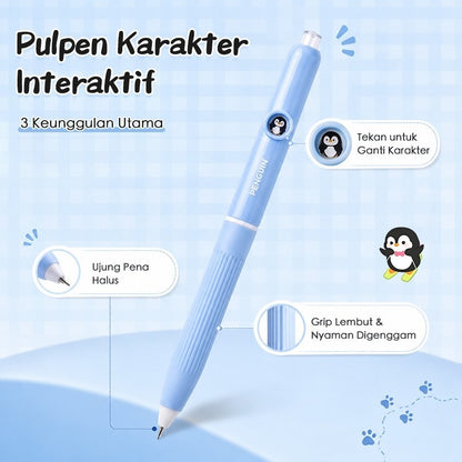 Aimilo Gel Pen Retractable Isi 3 PCS Pulpen Gel Lucu 0.5mm Tekan Ganti Wajah Anak Sekolah