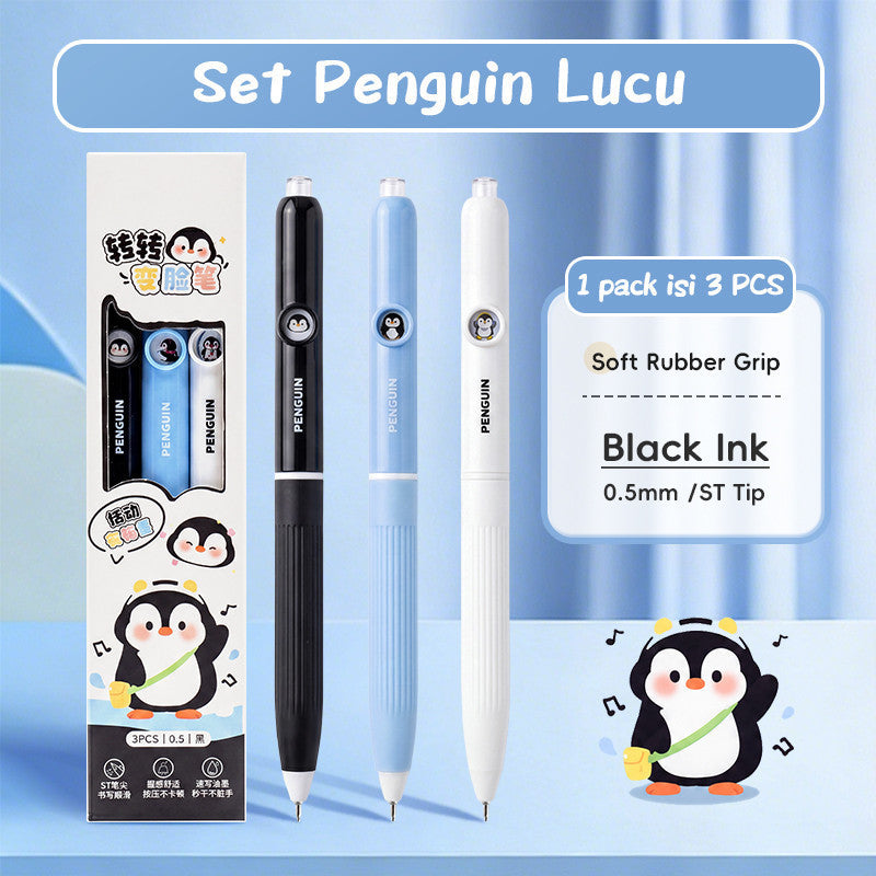 Aimilo Gel Pen Retractable Isi 3 PCS Pulpen Gel Lucu 0.5mm Tekan Ganti Wajah Anak Sekolah