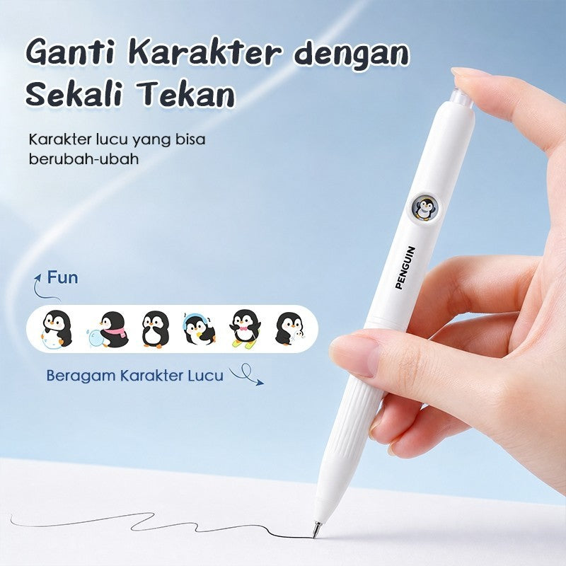Aimilo Gel Pen Retractable Isi 3 PCS Pulpen Gel Lucu 0.5mm Tekan Ganti Wajah Anak Sekolah
