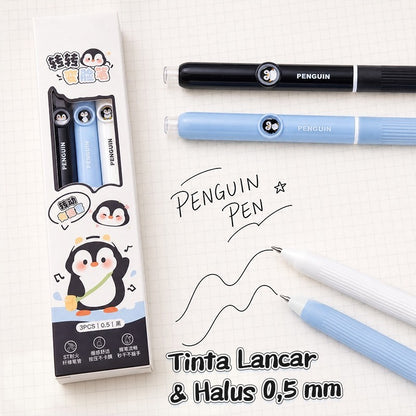 Aimilo Gel Pen Retractable Isi 3 PCS Pulpen Gel Lucu 0.5mm Tekan Ganti Wajah Anak Sekolah