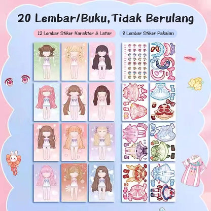 Aimilo Buku Stiker Anak Diy 20 Lembar Tidak Berulang Ganti Baju Stiker Buku Stiker Dress Up & Makeup