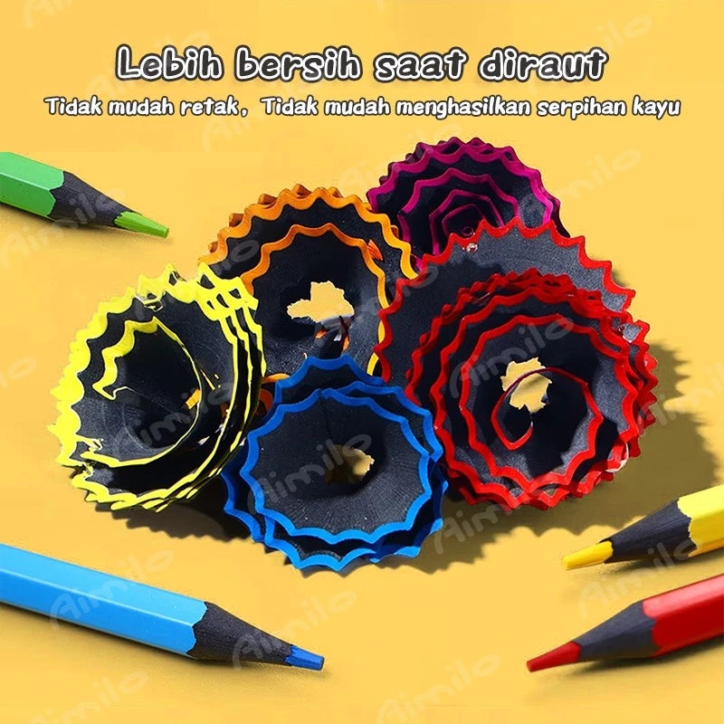 Aimilo Pensil Warna Tanpa 12/24 Warna Kayu Wood-Free Color Pencil